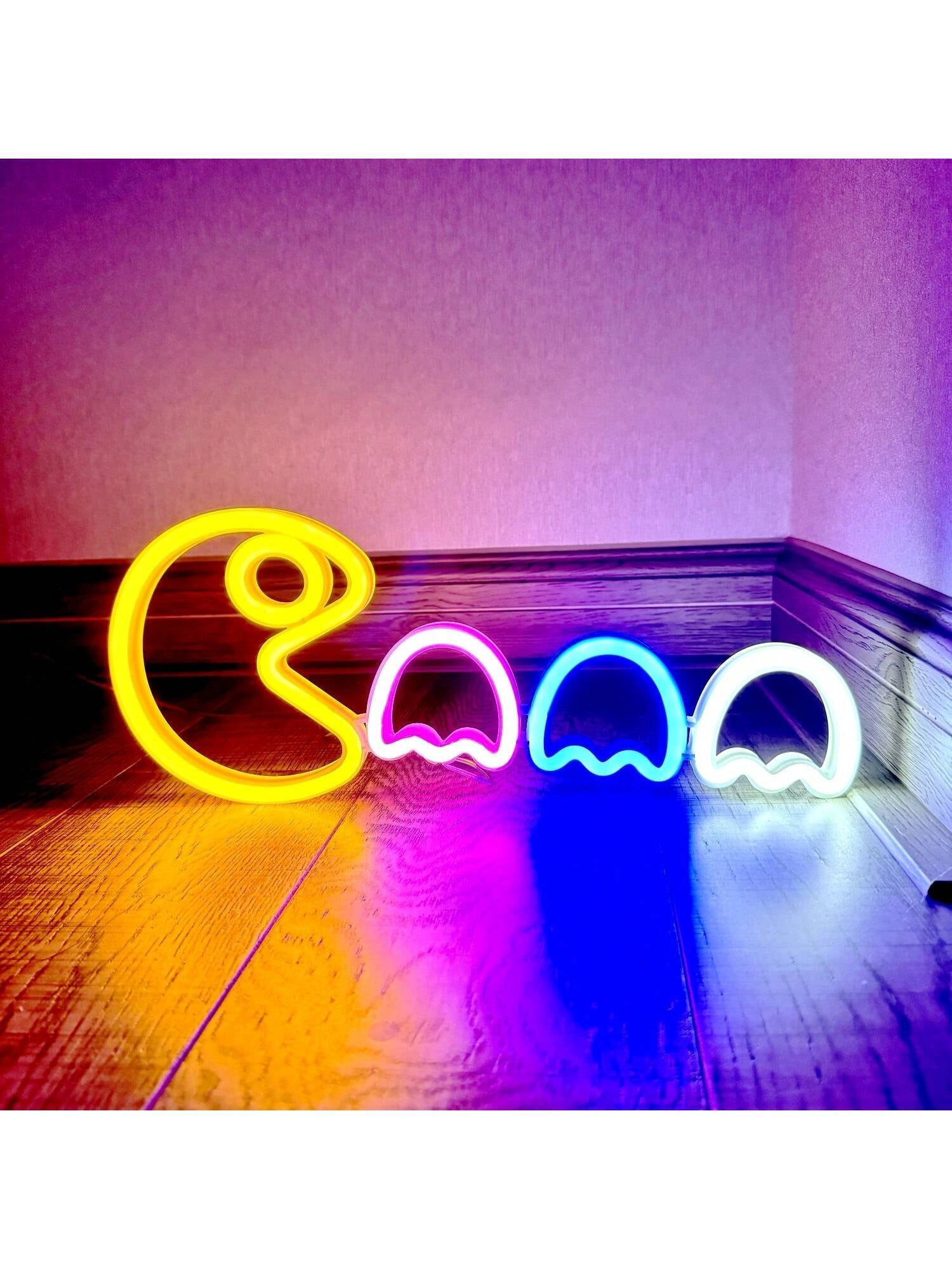 1Pc Pacman Neon Sign, Approx. 35X14.5Cm (13.7X5.7In), Usb/Battery Powered, Dual-Use, Decor Light for Men'S Game Room, Wall and Tabletop, Suitable for Bedroom, Dorm, Yard, Bar, Wedding, Valentine'S Day, Halloween, Christmas