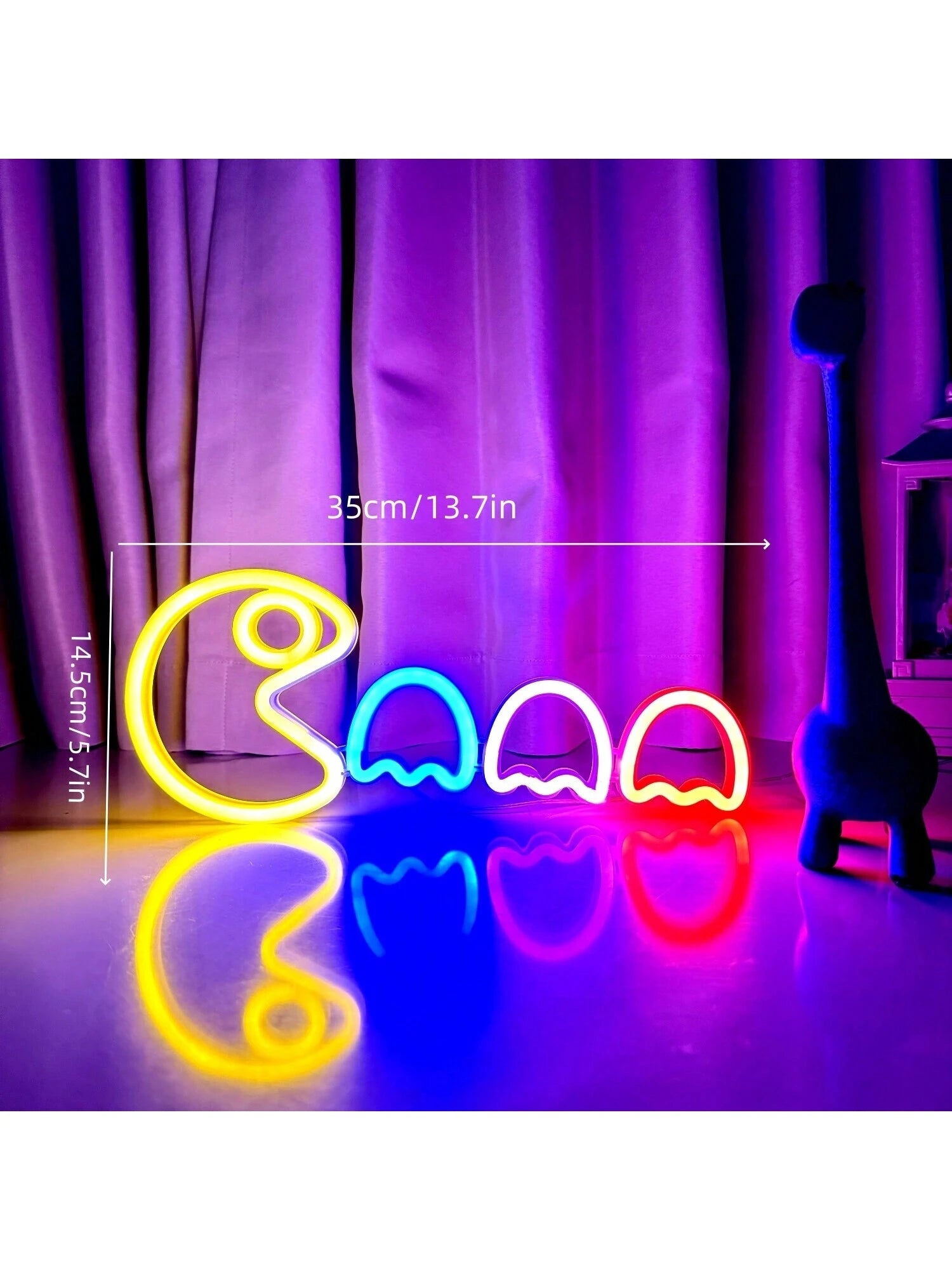1Pc Pacman Neon Sign, Approx. 35X14.5Cm (13.7X5.7In), Usb/Battery Powered, Dual-Use, Decor Light for Men'S Game Room, Wall and Tabletop, Suitable for Bedroom, Dorm, Yard, Bar, Wedding, Valentine'S Day, Halloween, Christmas