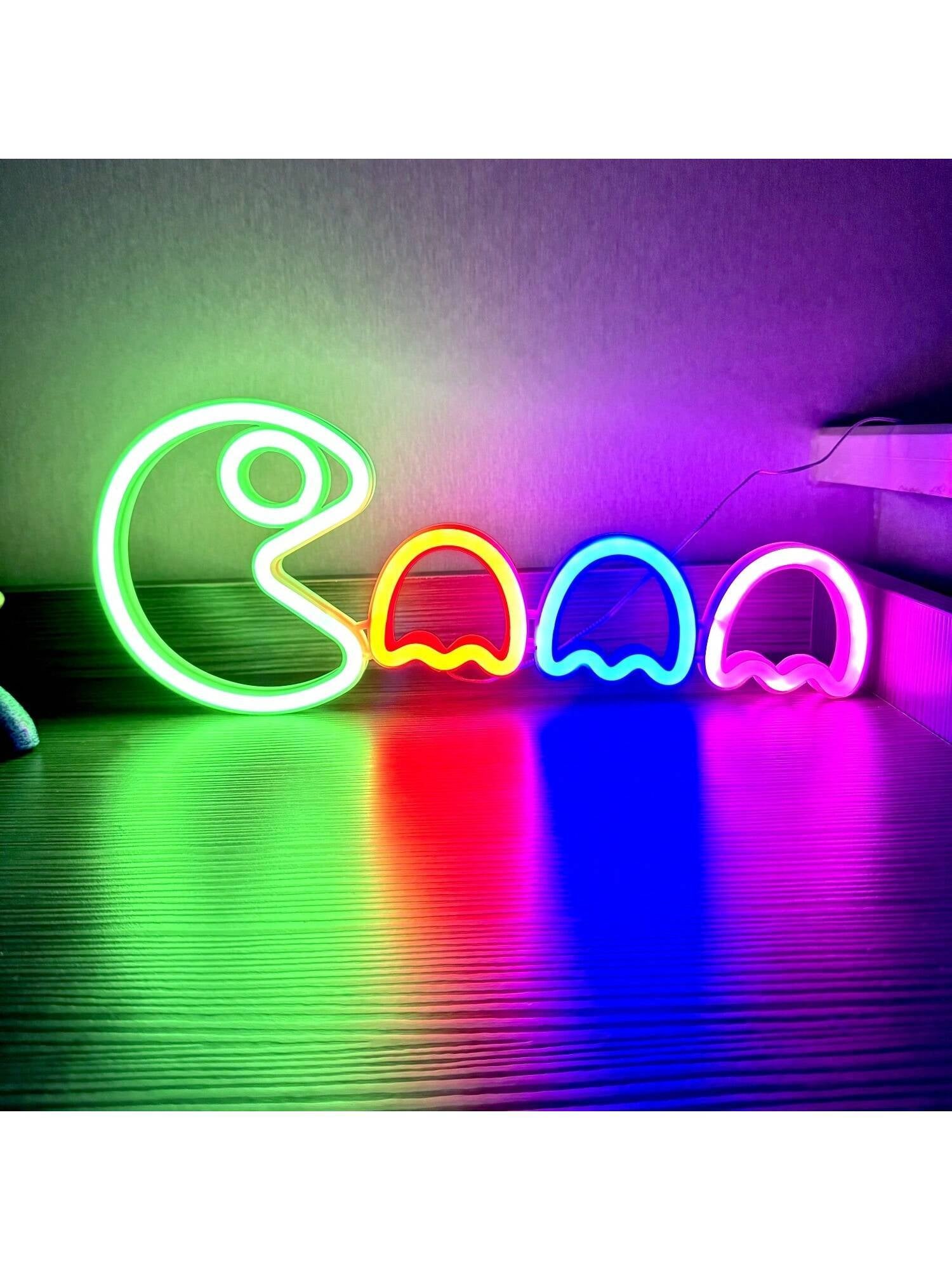 1Pc Pacman Neon Sign, Approx. 35X14.5Cm (13.7X5.7In), Usb/Battery Powered, Dual-Use, Decor Light for Men'S Game Room, Wall and Tabletop, Suitable for Bedroom, Dorm, Yard, Bar, Wedding, Valentine'S Day, Halloween, Christmas