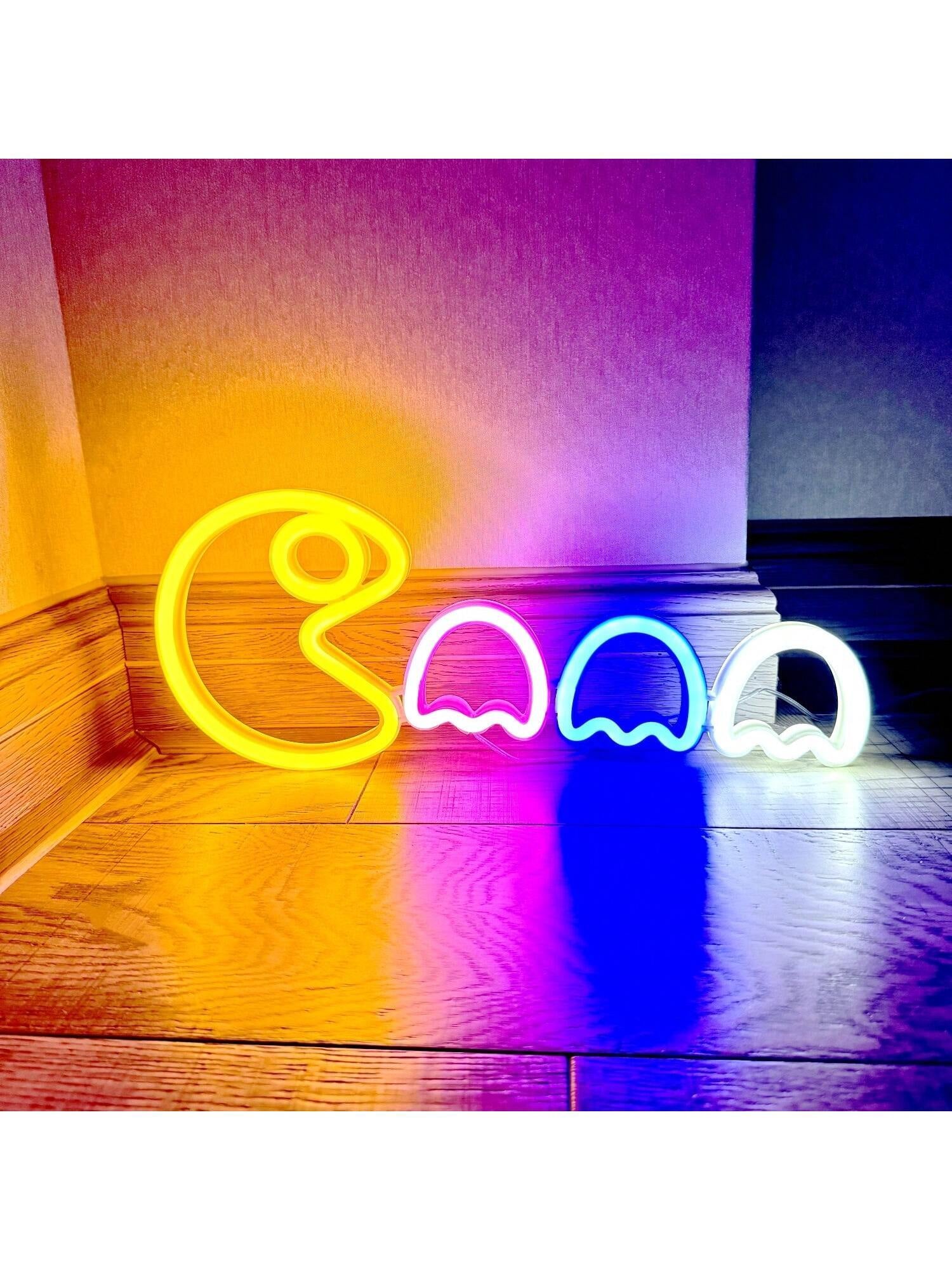1Pc Pacman Neon Sign, Approx. 35X14.5Cm (13.7X5.7In), Usb/Battery Powered, Dual-Use, Decor Light for Men'S Game Room, Wall and Tabletop, Suitable for Bedroom, Dorm, Yard, Bar, Wedding, Valentine'S Day, Halloween, Christmas