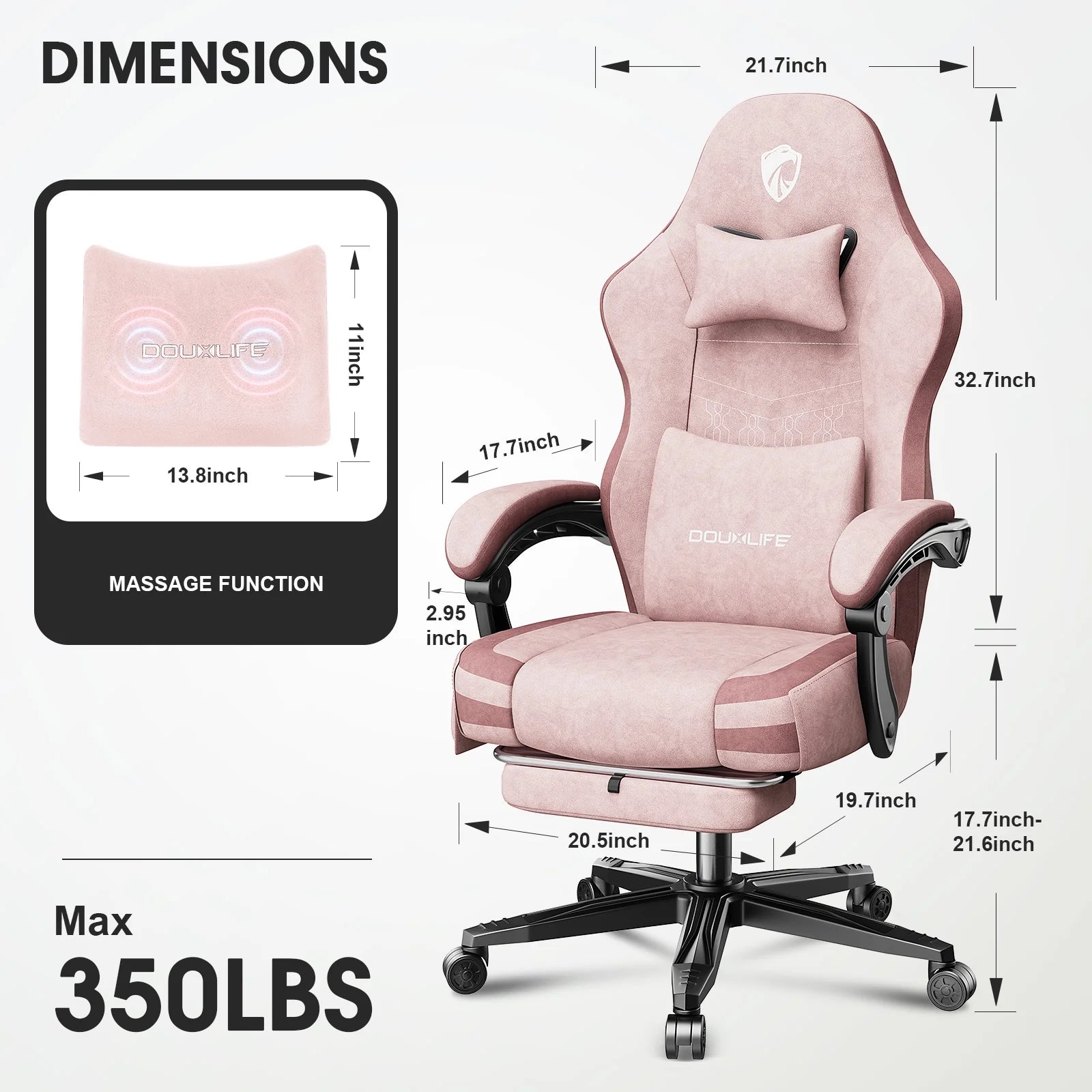 Gaming Chairs, Heavy Duty Extra Large Gaming Chairs with Footrest and Breathable Fabric,Ergonomic Computer Chairs Office Chairs with 350LBS Load Bearing,Pink