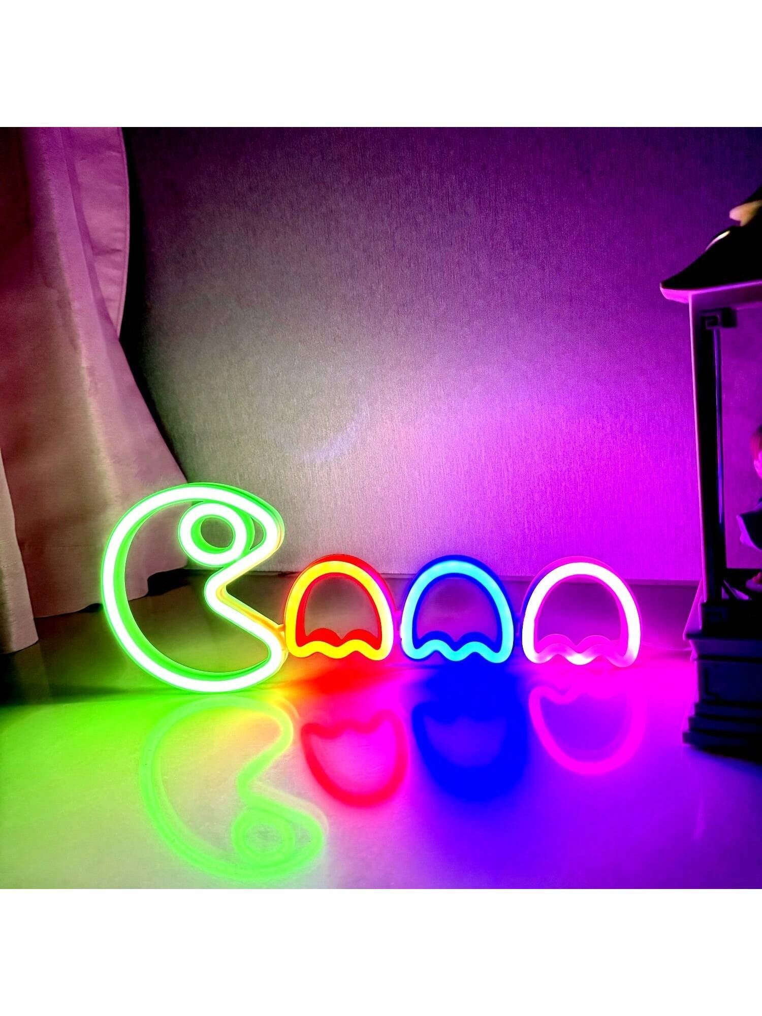 1Pc Pacman Neon Sign, Approx. 35X14.5Cm (13.7X5.7In), Usb/Battery Powered, Dual-Use, Decor Light for Men'S Game Room, Wall and Tabletop, Suitable for Bedroom, Dorm, Yard, Bar, Wedding, Valentine'S Day, Halloween, Christmas