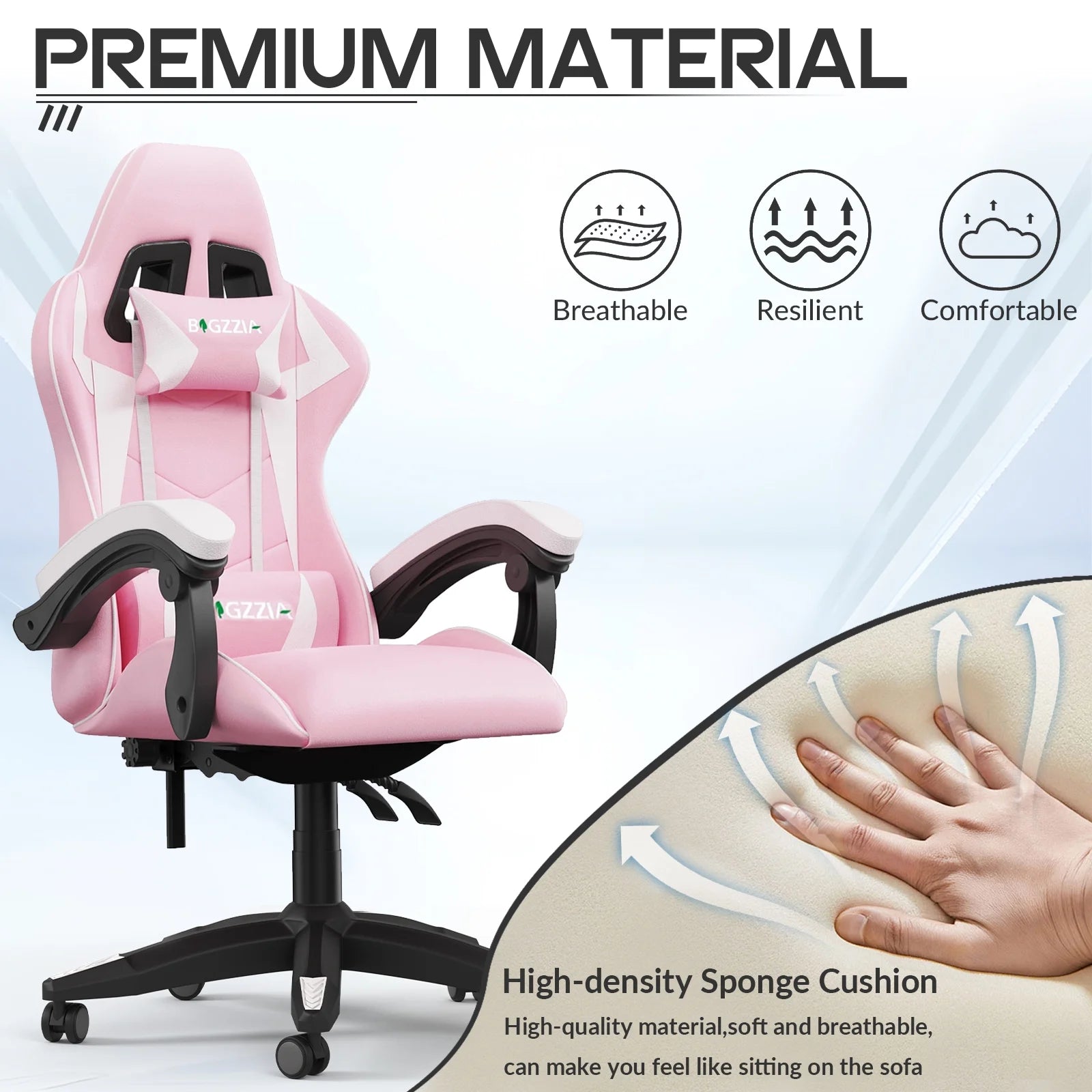 High-Back Gaming Chair PC Office Chair Computer Racing Chair PU Desk Task Chair Ergonomic Executive Swivel Rolling Chair with Lumbar Support for Back Pain Women, Men (Pink)