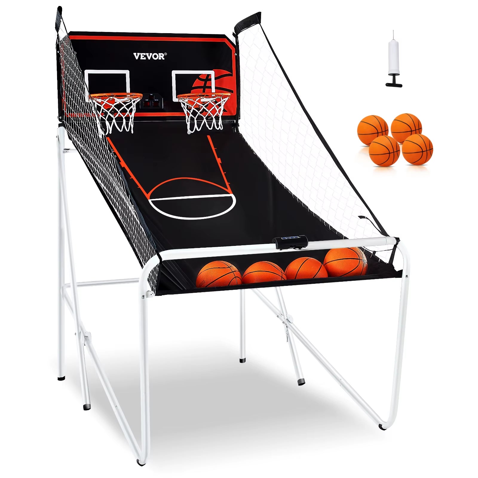Foldable Basketball Arcade Game 2 Player Indoor Basketball Game Dual Shot Sport W/ 4 Balls 8 Game Modes for Kid Adult