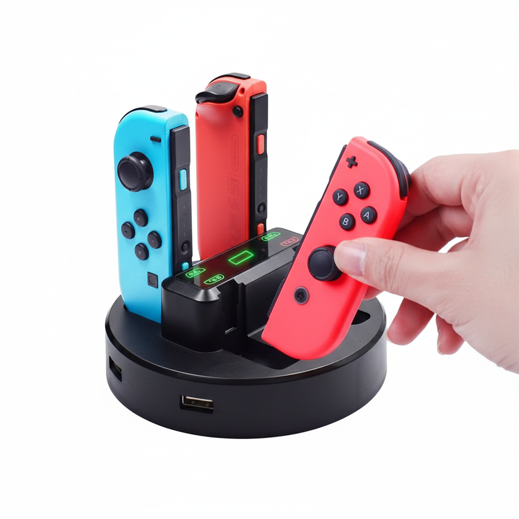 Portable Joy-Con Charging Dock – Charges 4 Controllers + Dual USB Ports | Fast Charging Station for Nintendo Switch