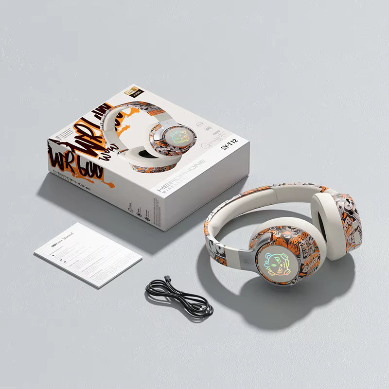 Soyto T12 Wireless Foldable RGB Graffiti Headset Headphone BT5.4 with Mic Stereo Casque Audifonos Auriculares Inalambricos Fone