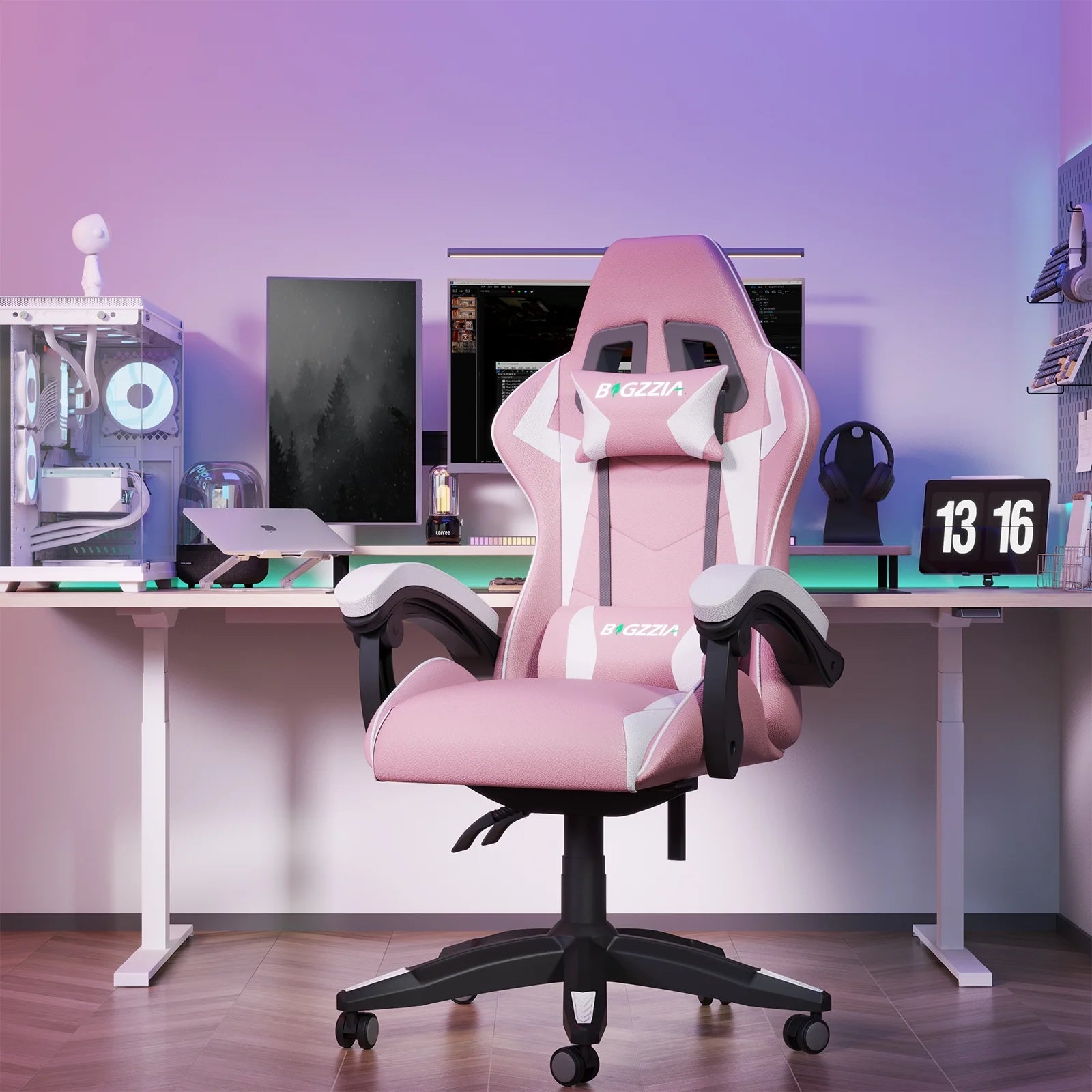 High-Back Gaming Chair PC Office Chair Computer Racing Chair PU Desk Task Chair Ergonomic Executive Swivel Rolling Chair with Lumbar Support for Back Pain Women, Men (Pink)