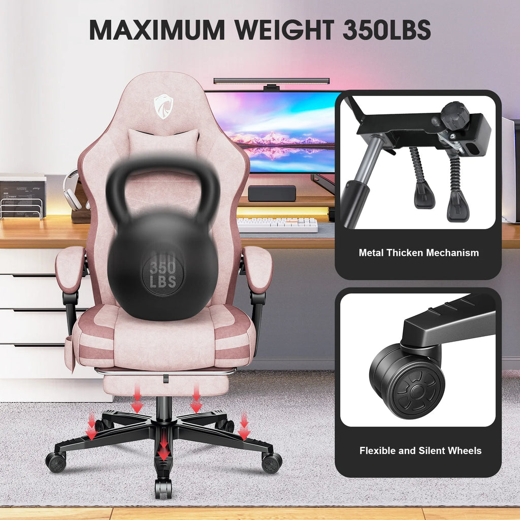 Gaming Chairs, Heavy Duty Extra Large Gaming Chairs with Footrest and Breathable Fabric,Ergonomic Computer Chairs Office Chairs with 350LBS Load Bearing,Pink