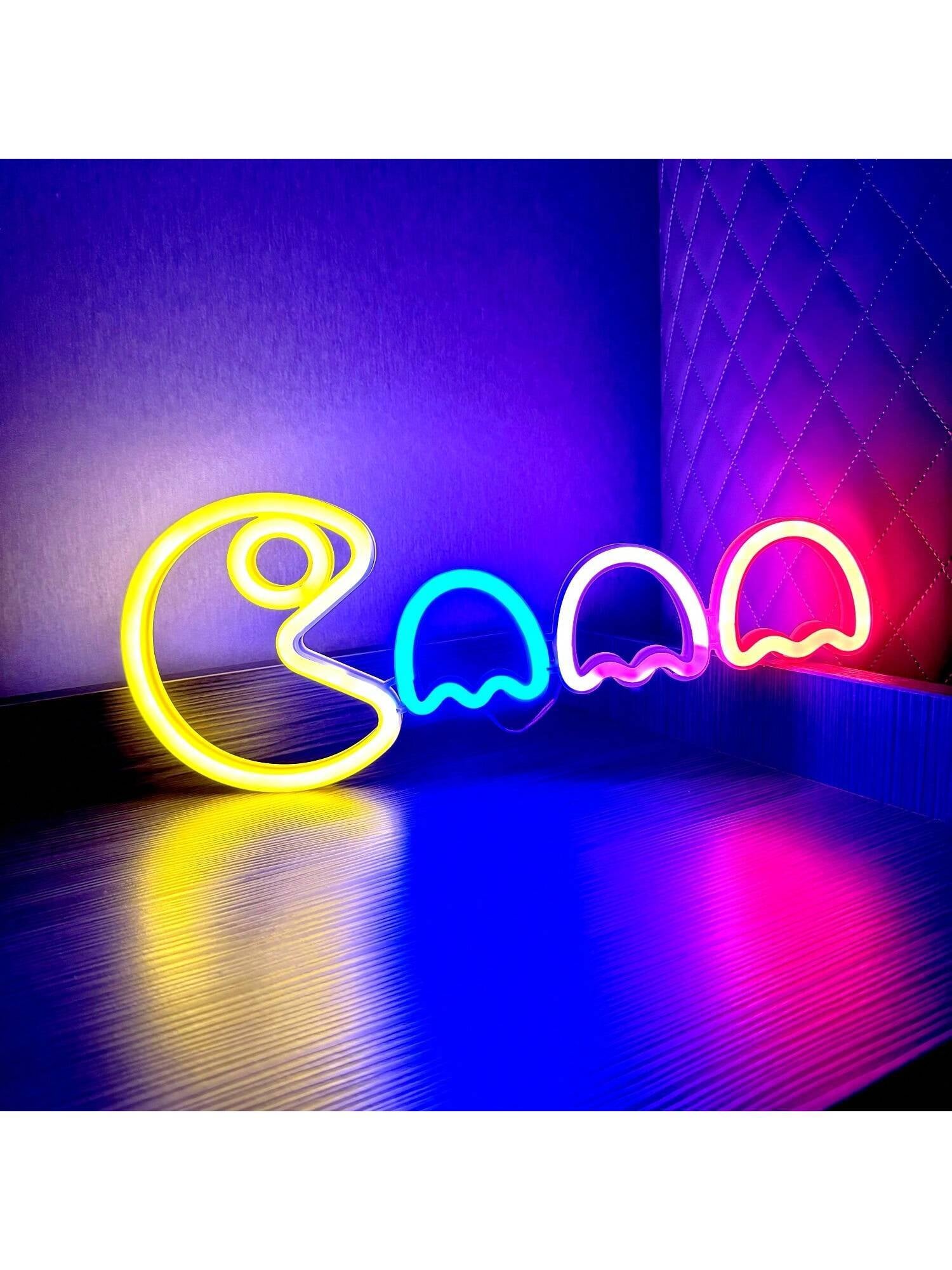 1Pc Pacman Neon Sign, Approx. 35X14.5Cm (13.7X5.7In), Usb/Battery Powered, Dual-Use, Decor Light for Men'S Game Room, Wall and Tabletop, Suitable for Bedroom, Dorm, Yard, Bar, Wedding, Valentine'S Day, Halloween, Christmas
