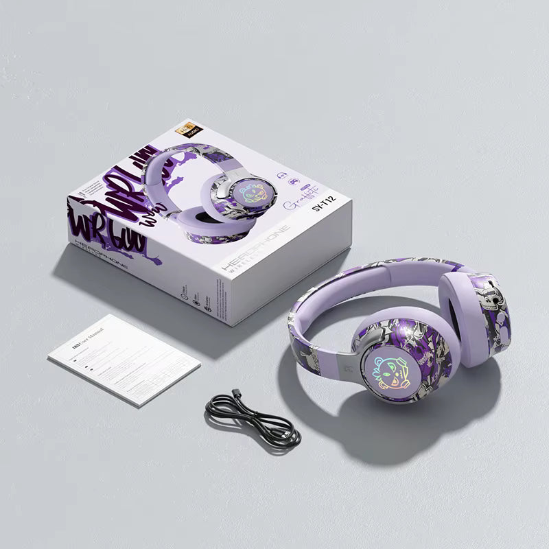 Soyto T12 Wireless Foldable RGB Graffiti Headset Headphone BT5.4 with Mic Stereo Casque Audifonos Auriculares Inalambricos Fone